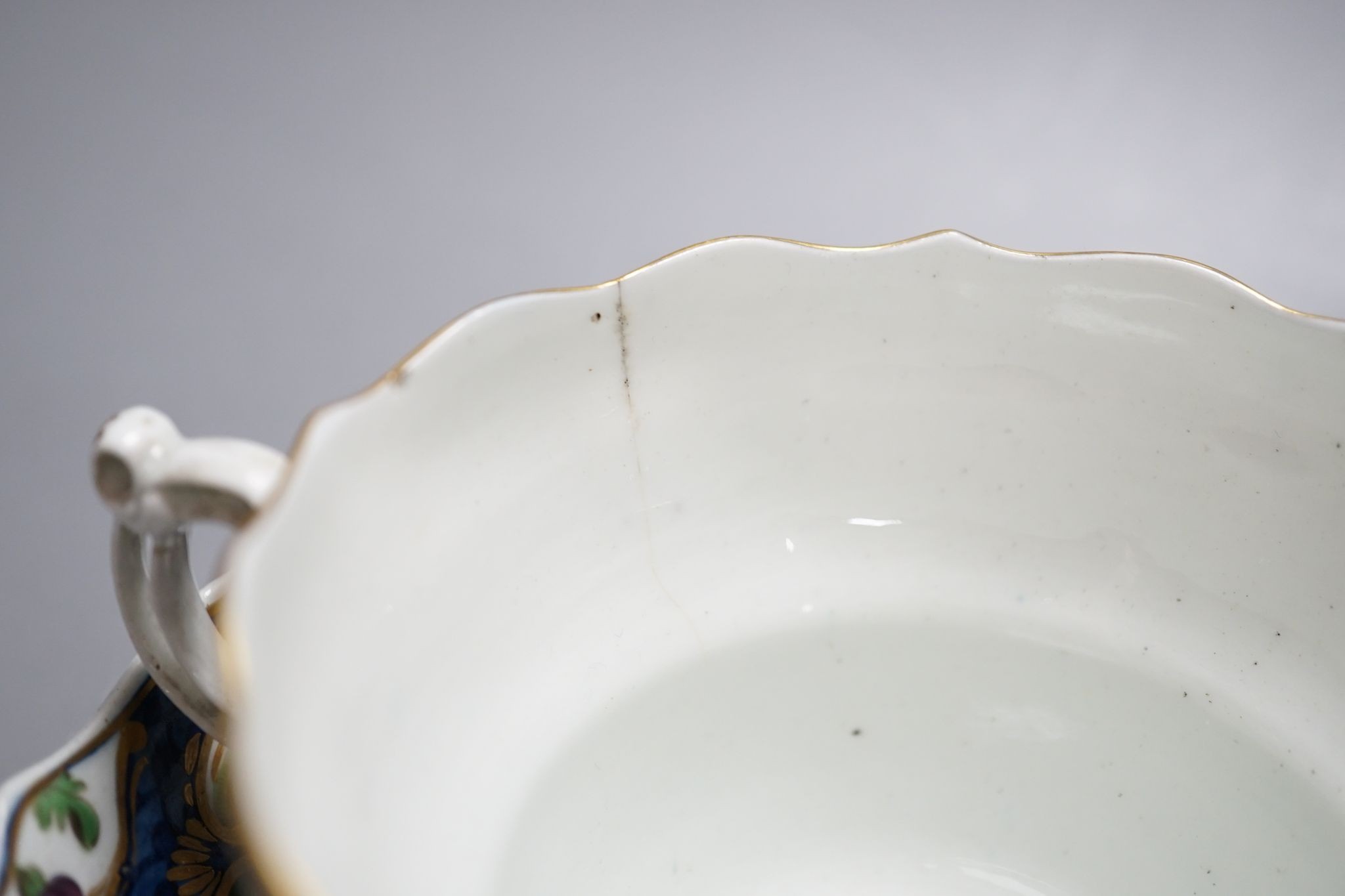 A Worcester scale blue chocolate cup and saucer and a pair of similar tea bowls and saucers, circa 1775